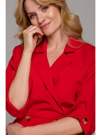 K086 Midi ilgio suknelė su dekoratyvinėmis sagomis - raudona