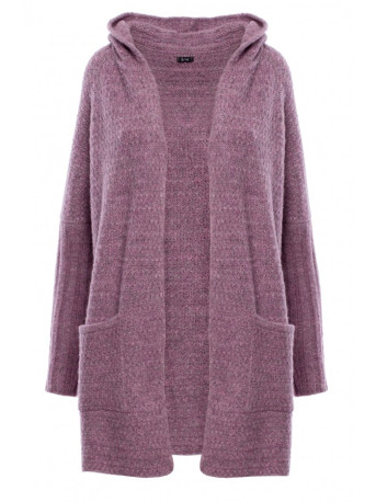 M556 Storas megztas megztinis su gobtuvu - heather