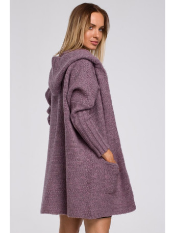 M556 Storas megztas megztinis su gobtuvu - heather