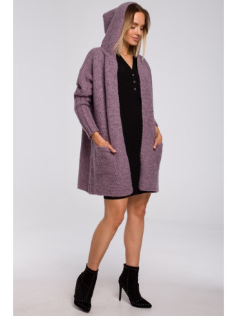 M556 Storas megztas megztinis su gobtuvu - heather