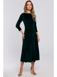 M557 Aksominė midi suknelė su surenkamomis rankovėmis - žalia