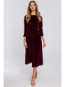 M557 Aksominė midi suknelė su surenkamomis rankovėmis - bordinė