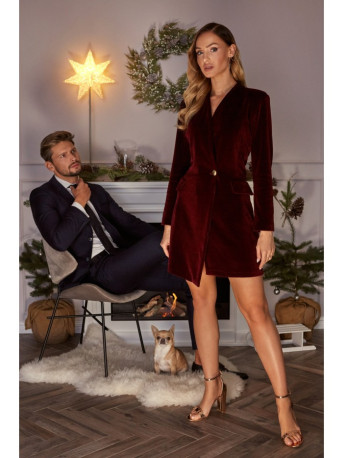 M562 Velvet Blazer Dress - bordo spalvos
