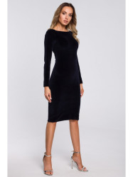 M565 Velvetinė pieštuko formos suknelė - tamsiai mėlyna