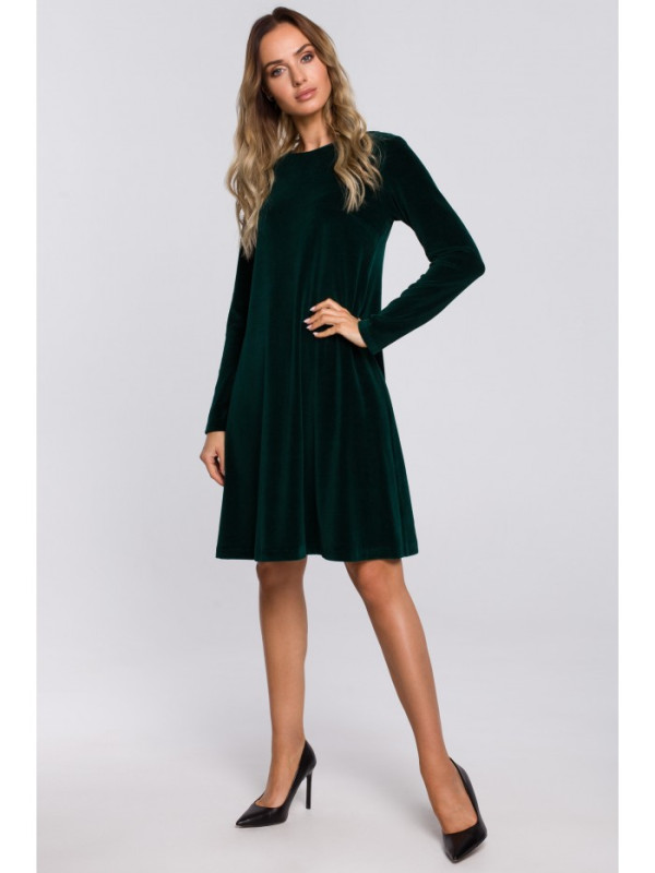 M566 Velvetinė laisvo kirpimo suknelė - žalia
