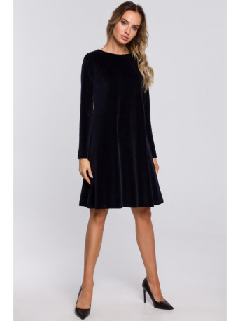 M566 Velvet Relaxed Fit Dress - tamsiai mėlyna