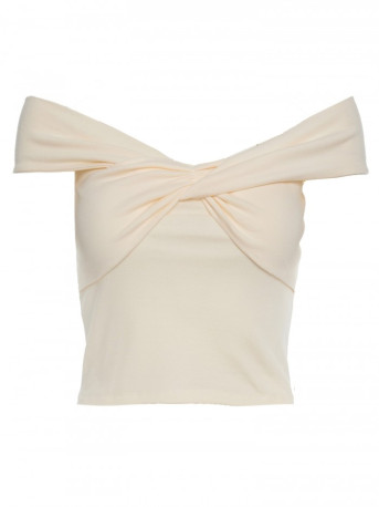 M680 Kreminės spalvos marškinėliai be rankovių ir su mazguota iškirpte