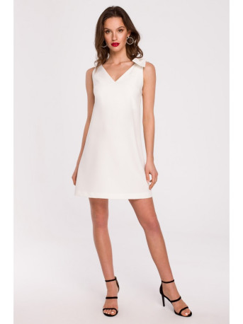 K128 Vienspalvė A formos suknelė su lankeliu - ecru spalvos