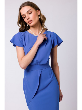 S336 Apklotinė suknelė su diržu - mėlyna