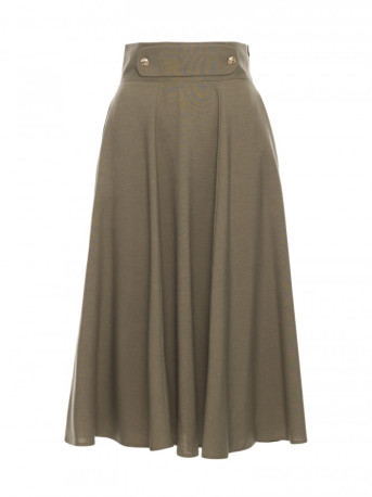 B265 Platėjantis sijonas aukštu liemeniu - alyvuogių spalvos