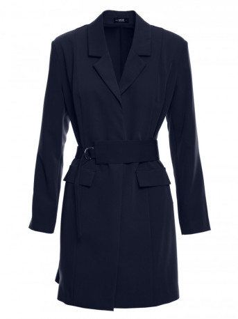 M749 Švarkelio formos suknelė su diržu - tamsiai mėlyna