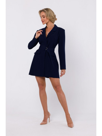 M749 Švarkelio formos suknelė su diržu - tamsiai mėlyna