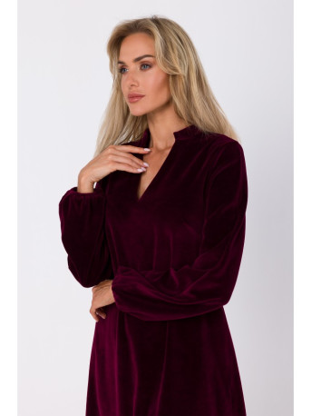 M767 Suknelė su V formos iškirpte - bordo spalvos