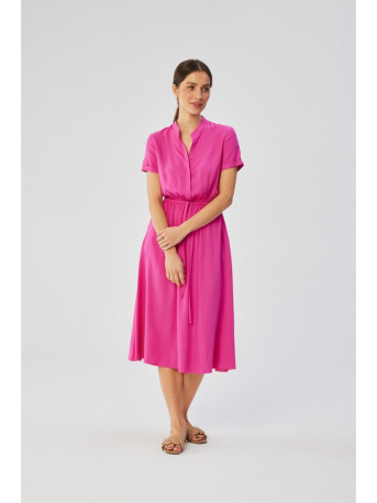 S366 Suknelė iš viskozės su virvele ties juosmeniu - alyvinė