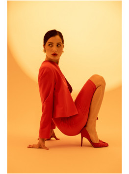 S368 Atviras trumpintas švarkas - raudonas