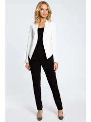 M031 Asimetriškas švarkas be apykaklės ilgomis rankovėmis - ecru spalvos