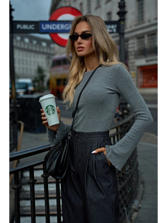 M806 Briaunuotas marškinėlis ilgomis rankovėmis - pilkas melanžas