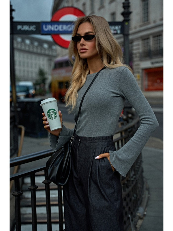 M806 Briaunuotas marškinėlis ilgomis rankovėmis - pilkas melanžas