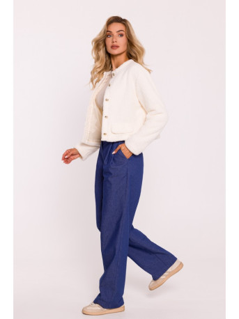 M807 Apkarpytas pliušinis švarkas - ecru spalvos