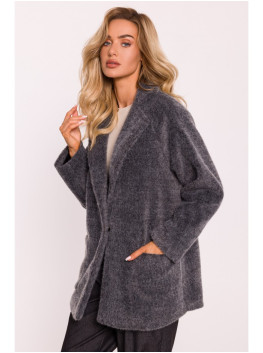 M808 Apkarpytas pliušinis švarkas - pilkas melanžas