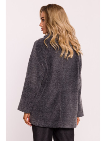 M808 Apkarpytas pliušinis švarkas - pilkas melanžas