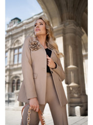 S370 Gėlėtas švarkas - smėlio spalvos