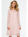 M406 Nėriniuota suknelė ilgomis rankovėmis - rožinė