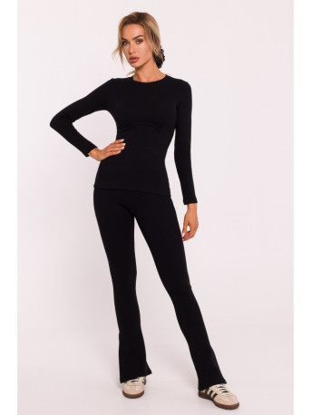 M817 Juostuotas korsetinis marškinėlis ilgomis rankovėmis - juodas