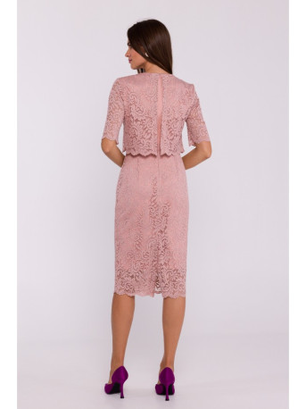 S379 Nėriniuota suknelė su dvisluoksne viršutine dalimi - pudra