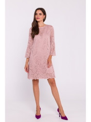 S380 Trapecijos formos nėriniuota suknelė - pudra