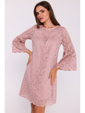 S380 Trapecijos formos nėriniuota suknelė - pudra