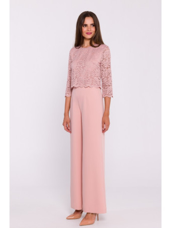 S381 Nėrinių detalių kombinezonas - pudros spalvos