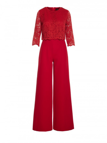 S381 Nėrinių detalių kombinezonas - raudonas