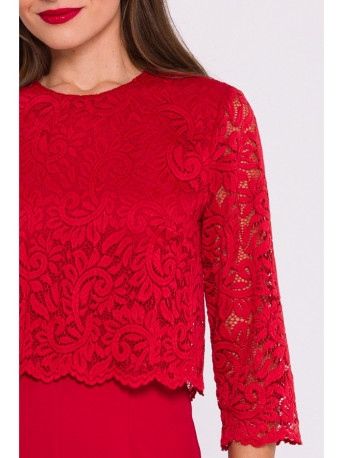 S381 Nėrinių detalių kombinezonas - raudonas