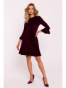 M825 Velvetinė suknelė su raukiniais - kaštoninė