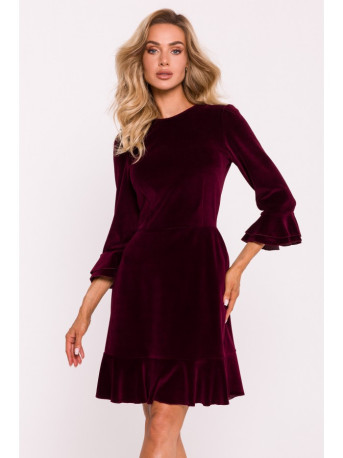 M825 Velvetinė suknelė su raukiniais - kaštoninė