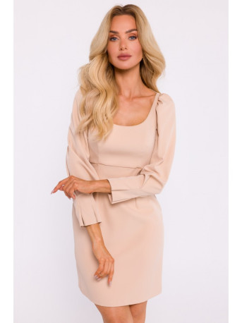 M836 Mini suknelė su kvadratine iškirpte - smėlio spalvos