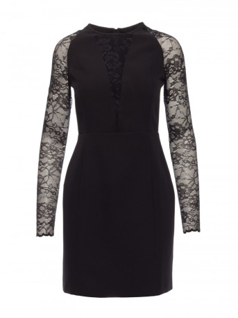 M838 Mini suknelė su nėriniuotomis rankovėmis - juoda