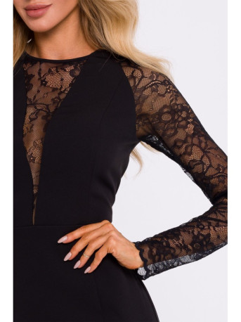 M838 Mini suknelė su nėriniuotomis rankovėmis - juoda