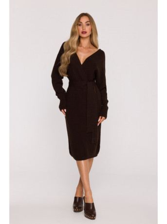 M810 Megztinė suknelė su V formos iškirpte - ruda