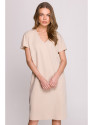 S392 Laisvo kirpimo suknelė su V formos iškirpte - smėlio spalvos