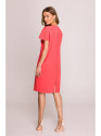 S392 Laisvo kirpimo suknelė su V formos iškirpte - koralų spalvos