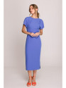 S398 Pieštukinė suknelė su skylimu šone - mėlyna