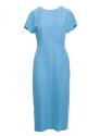 S398 Pieštuko formos suknelė su skylimu šone - žydra
