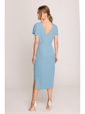 S398 Pieštuko formos suknelė su skylimu šone - žydra