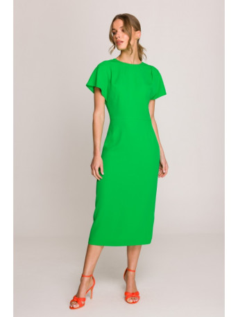 S398 Pieštuko formos suknelė su skylimu šone - žalia