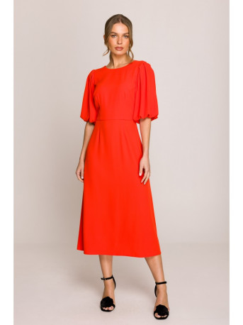 S399 Suknelė pūstomis rankovėmis - koralinė