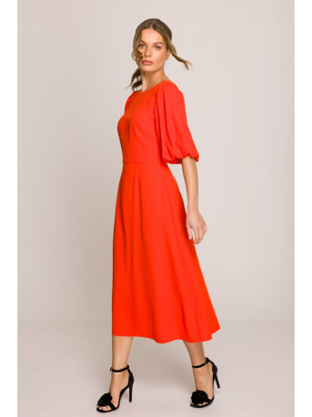 S399 Suknelė pūstomis rankovėmis - koralinė