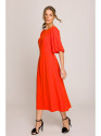 S399 Suknelė pūstomis rankovėmis - koralinė
