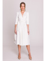 S404 Prigludusi trikotažinė suknelė su susegamu diržu - ecru spalvos